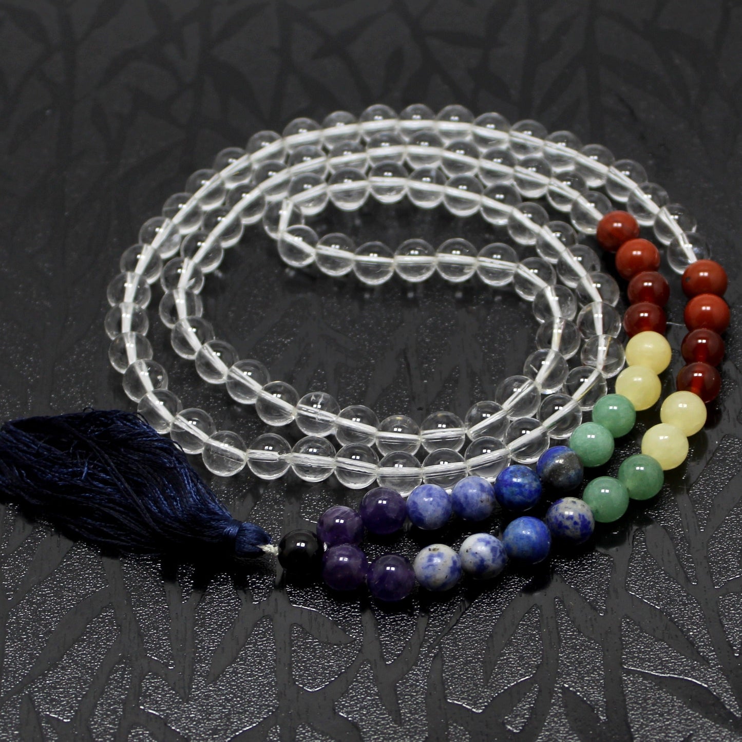 Clear Quartz and 7 Chakra 108 Beads Japa Mala