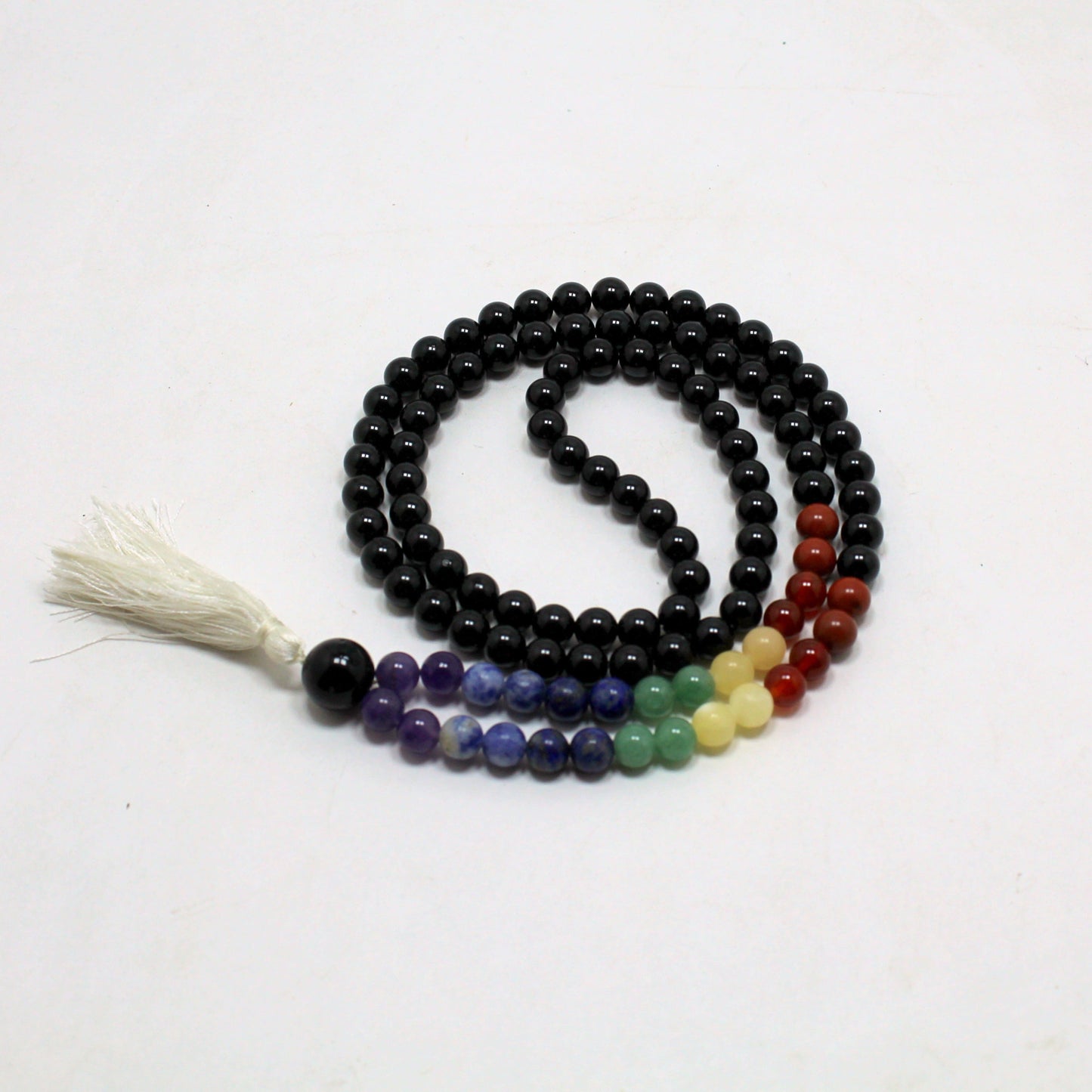 Natural Black Tourmaline  and Chakra 108 Beads Japa Mala