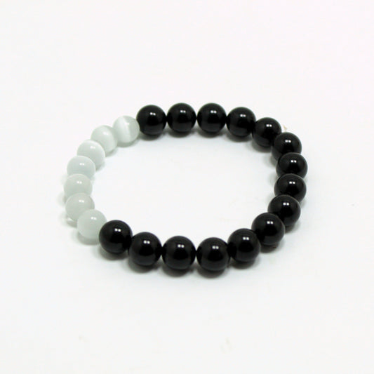 Natural Black Tourmaline and Selenite Bead Energy Protection Bracelet