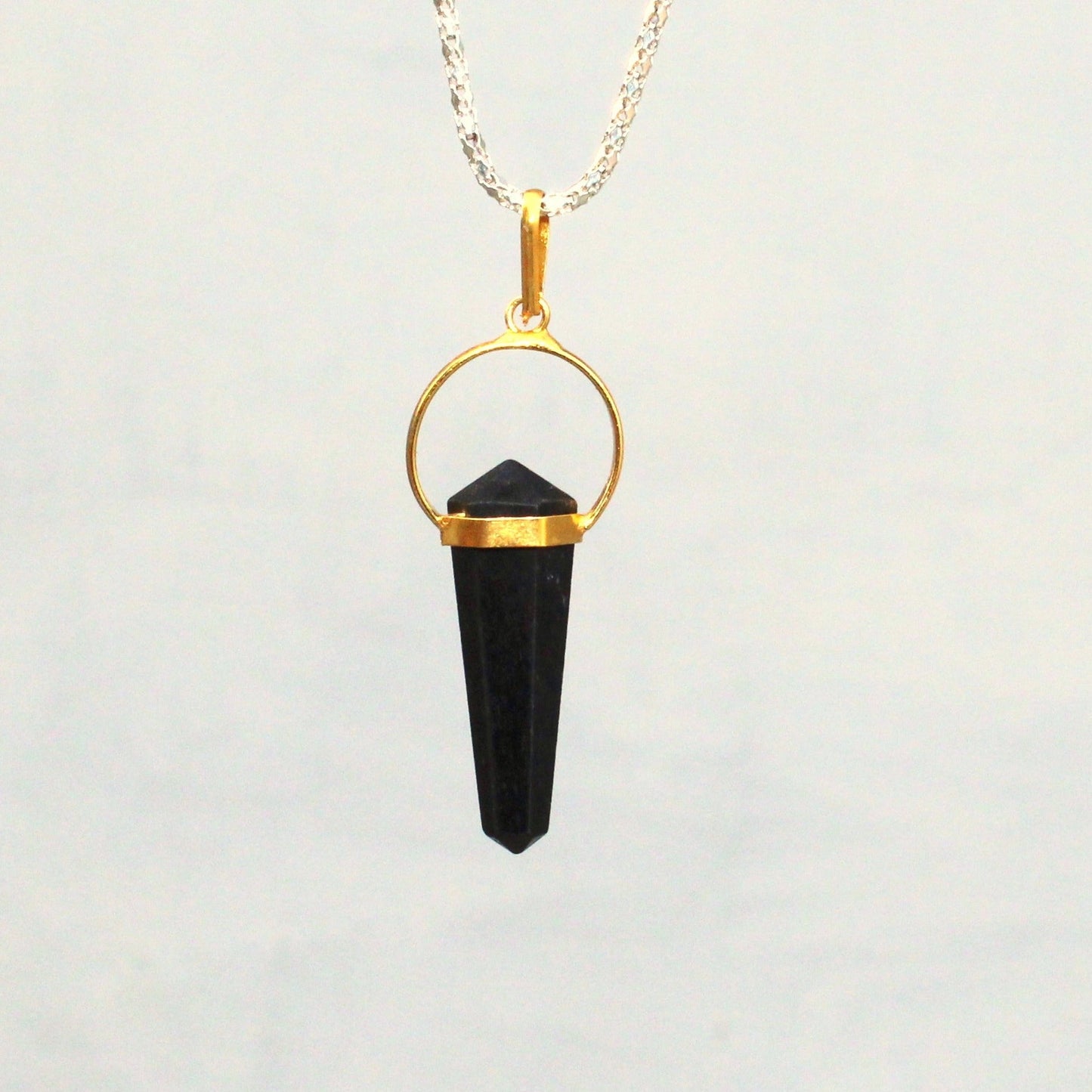 Natural Black Tourmaline 10K Gold Plated Pendant