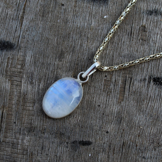 Natural White Rainbow Moonstone Flashy Pendant