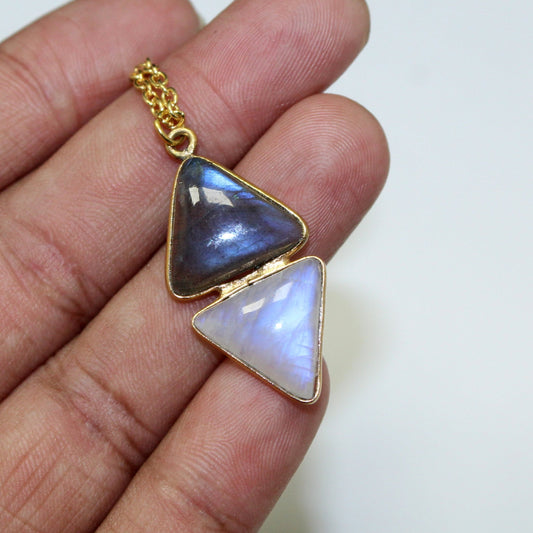 Labradorite and Moonstone Gold Plated Necklace