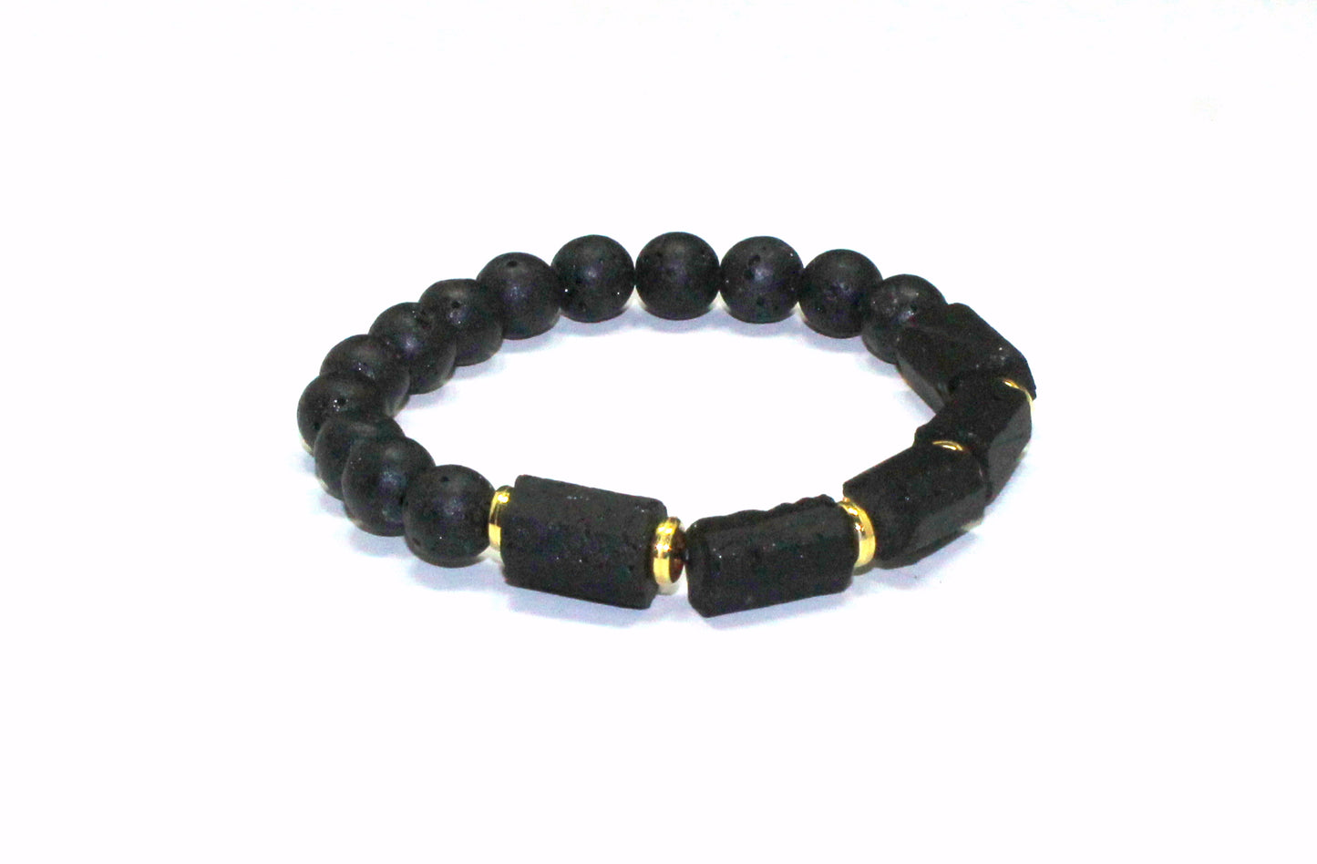 Black Tourmaline and Lava Rock Bead Bracelet