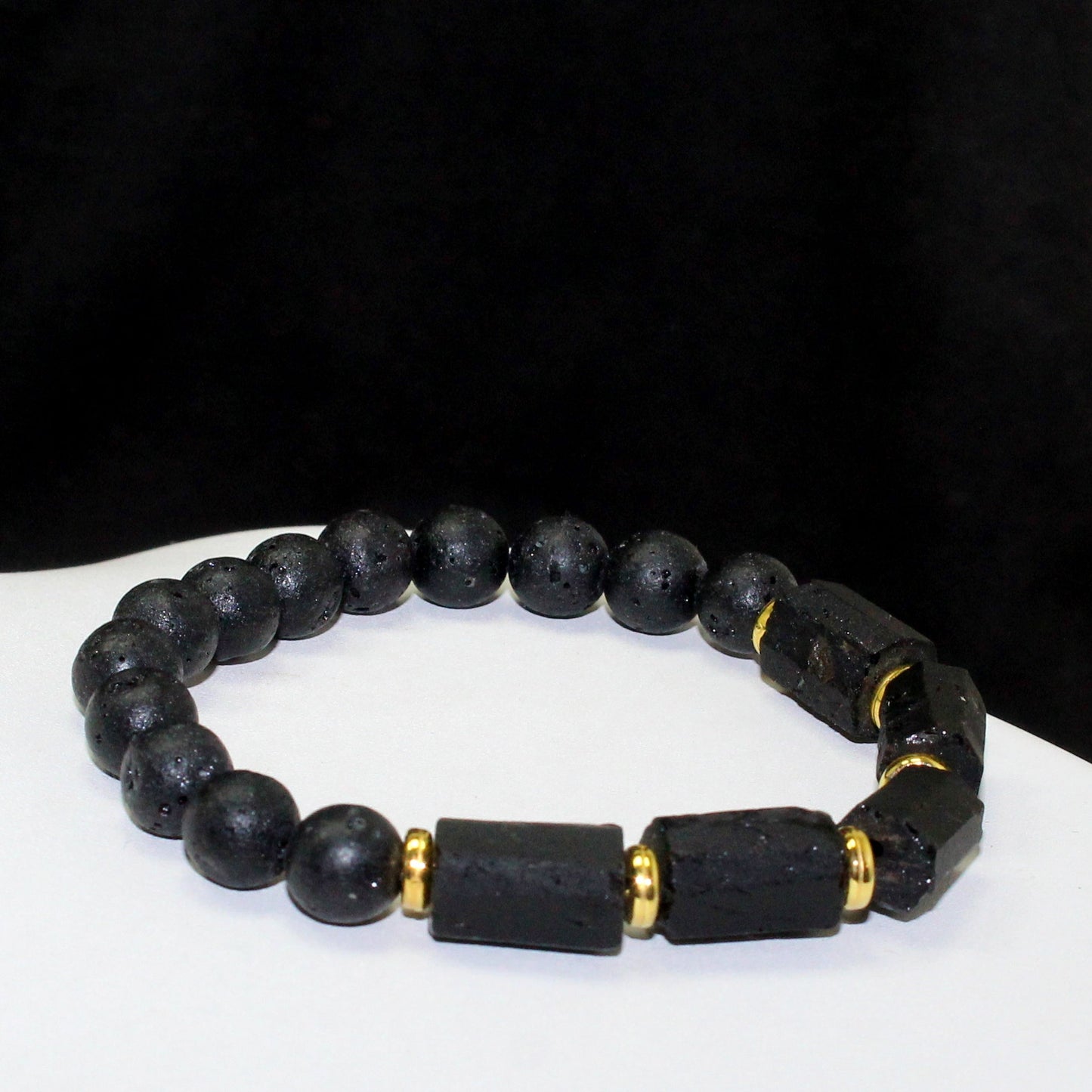 Black Tourmaline and Lava Rock Bead Bracelet