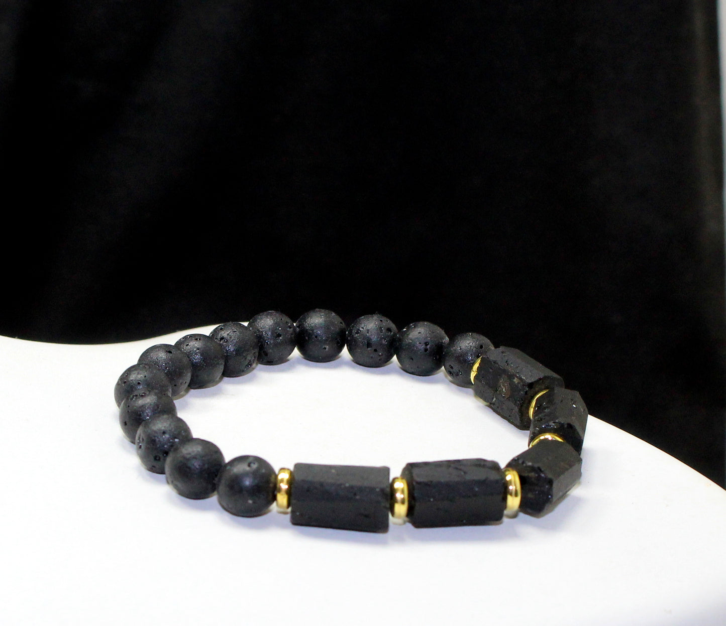 Black Tourmaline and Lava Rock Bead Bracelet