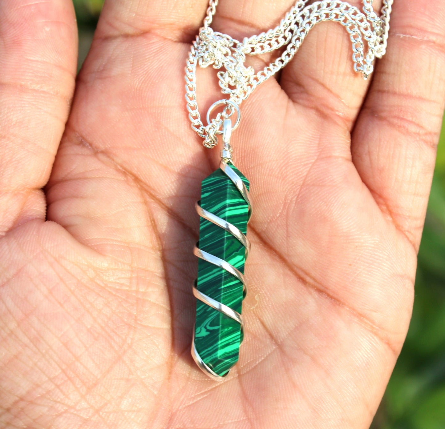 Malachite Double Point Wire Wrapped Pendant