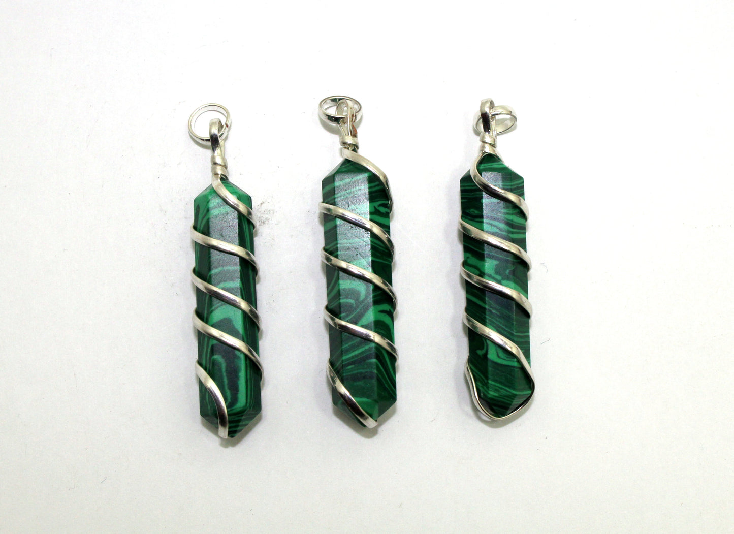 Malachite Double Point Wire Wrapped Pendant