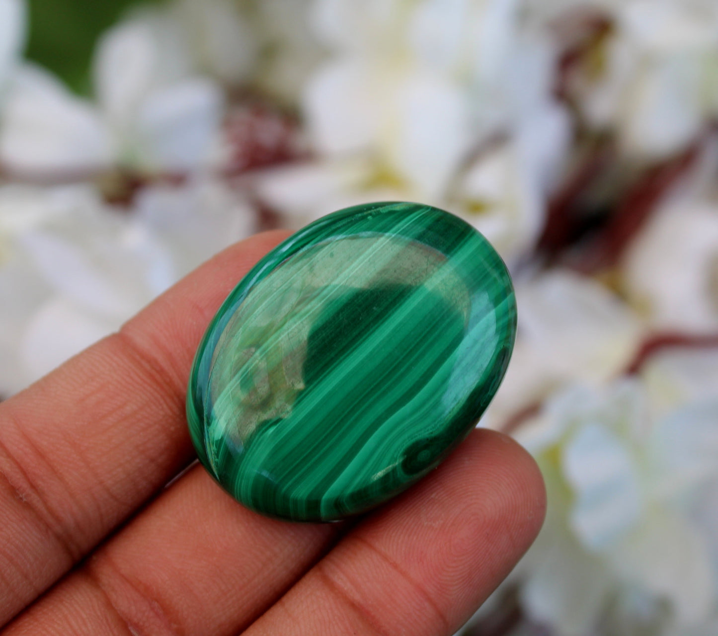 Natural Malachite Oval Palm Stone