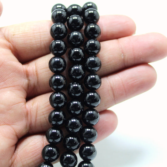 8 mm Natural Black Tourmaline Bead Strand