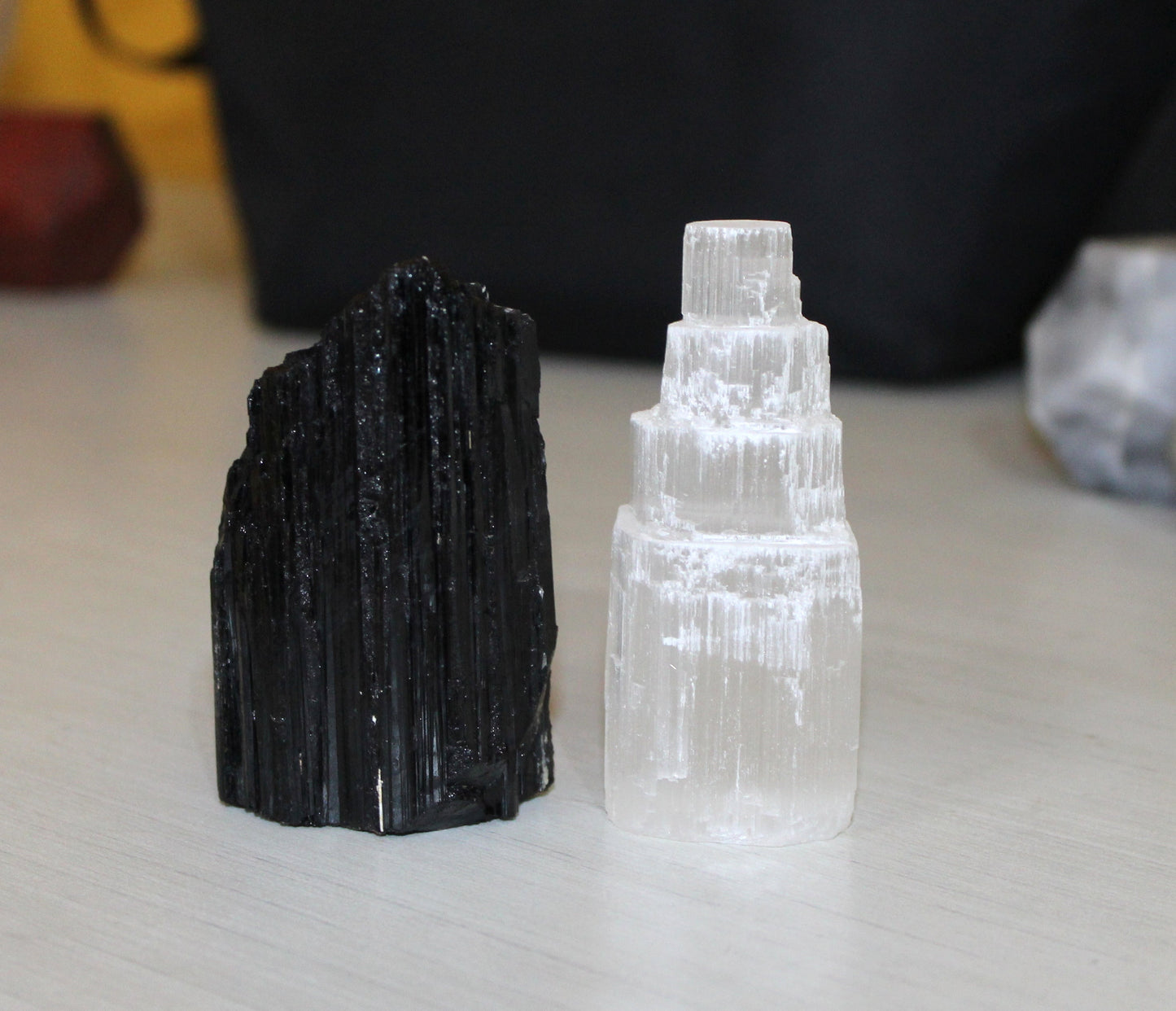 Selenite Tower and Black Tourmaline Raw Stone