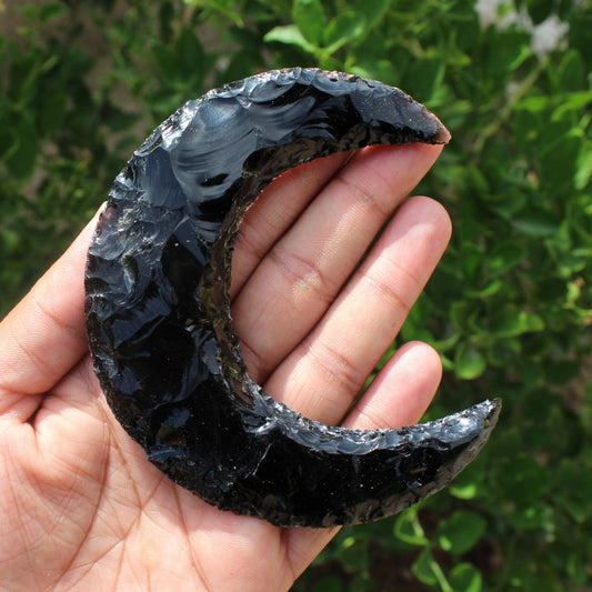 Black Obsidian Large Crescent Moon - 4 inch