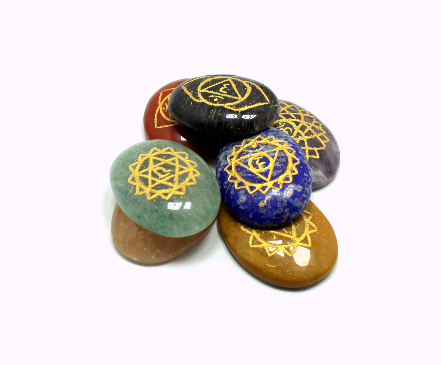 Natural 7 Chakra Oval Palm Stone