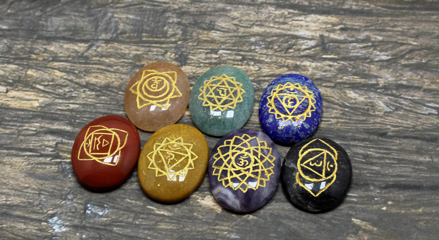 Natural 7 Chakra Oval Palm Stone