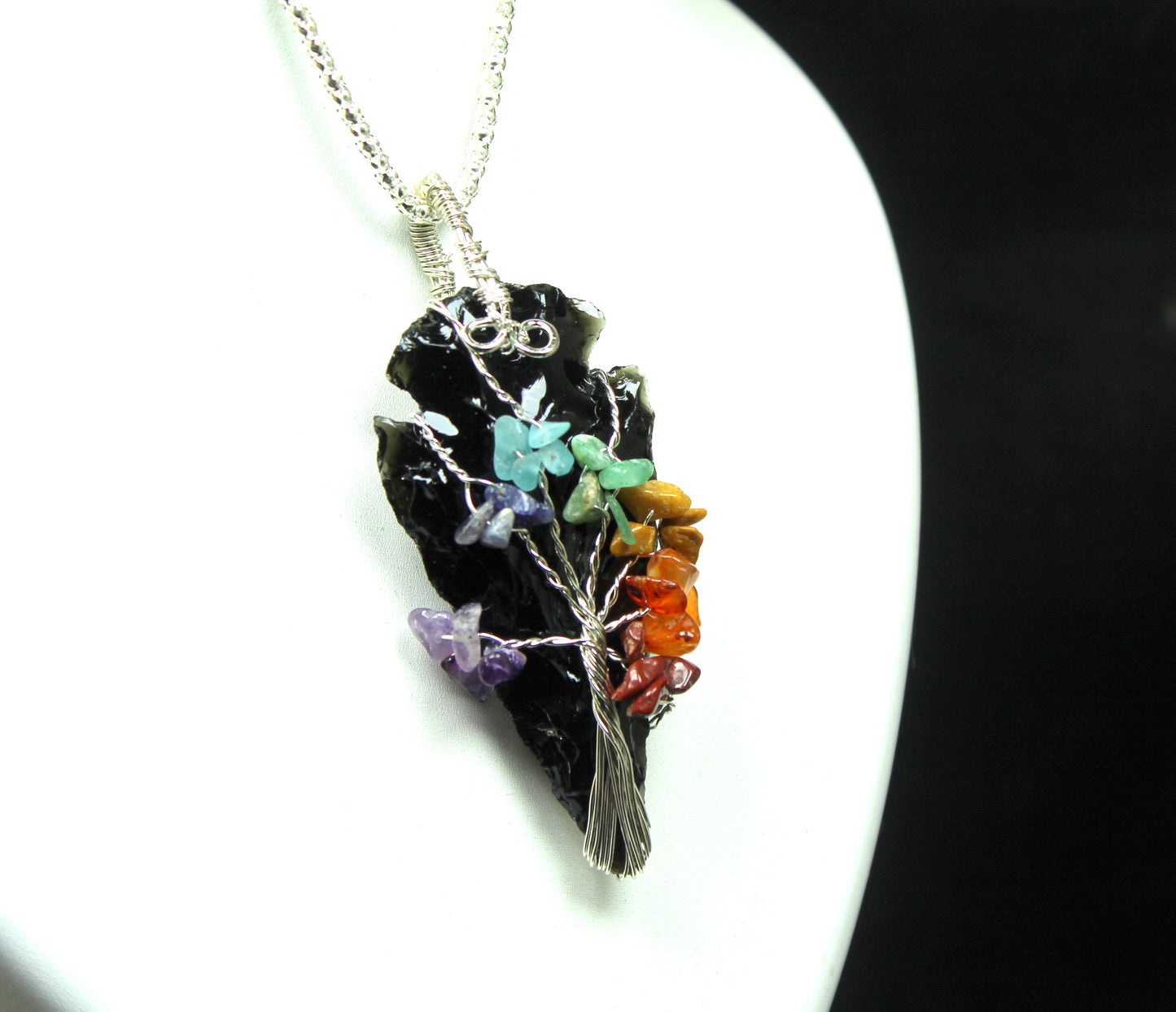 Black Obsidian Chakra Wrapped Necklace