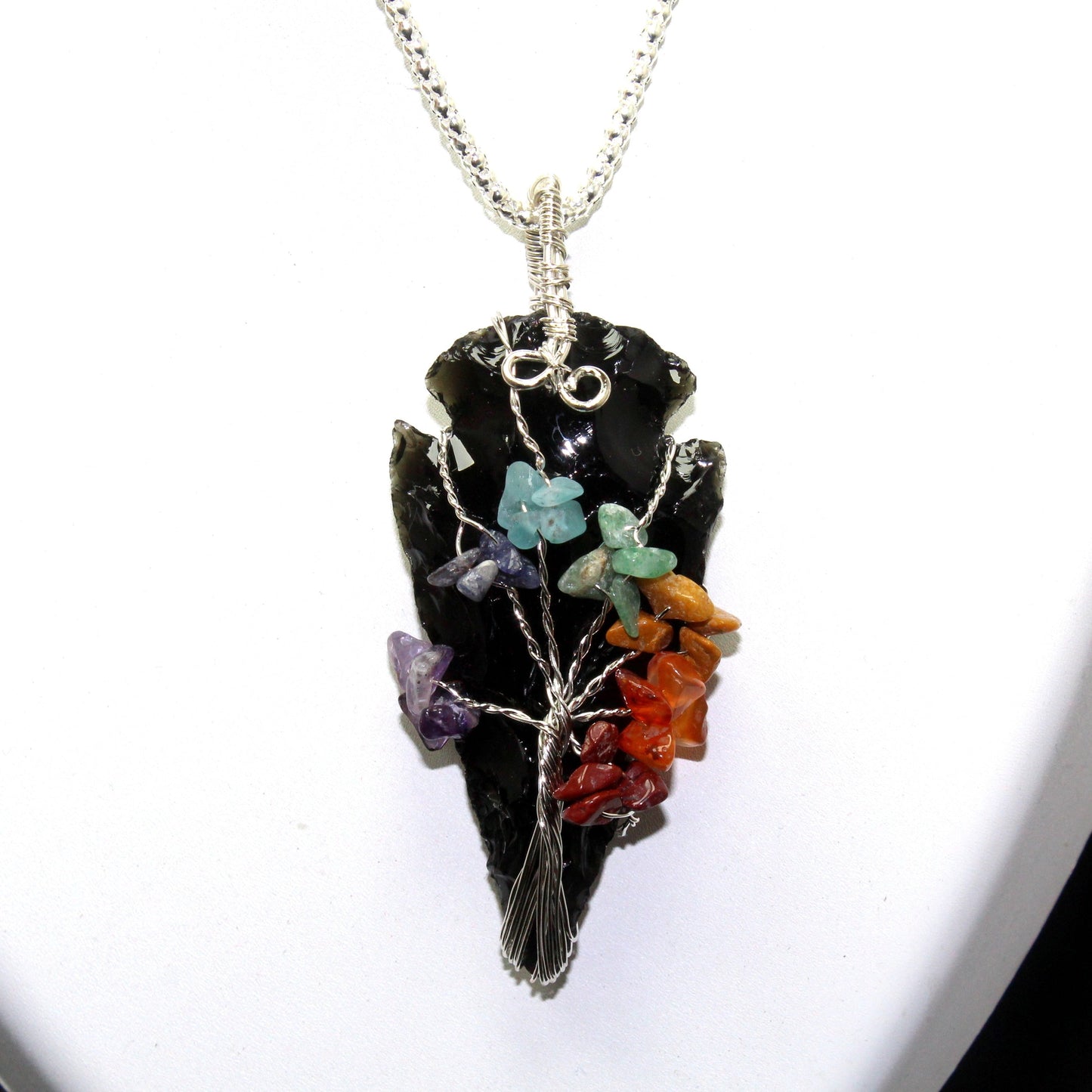 Black Obsidian Chakra Wrapped Necklace