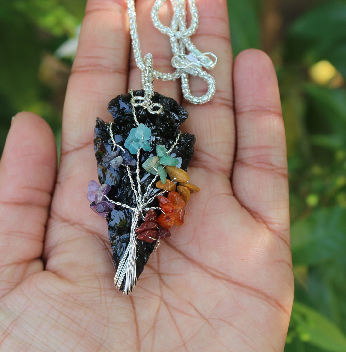 Black Obsidian Chakra Wrapped Necklace