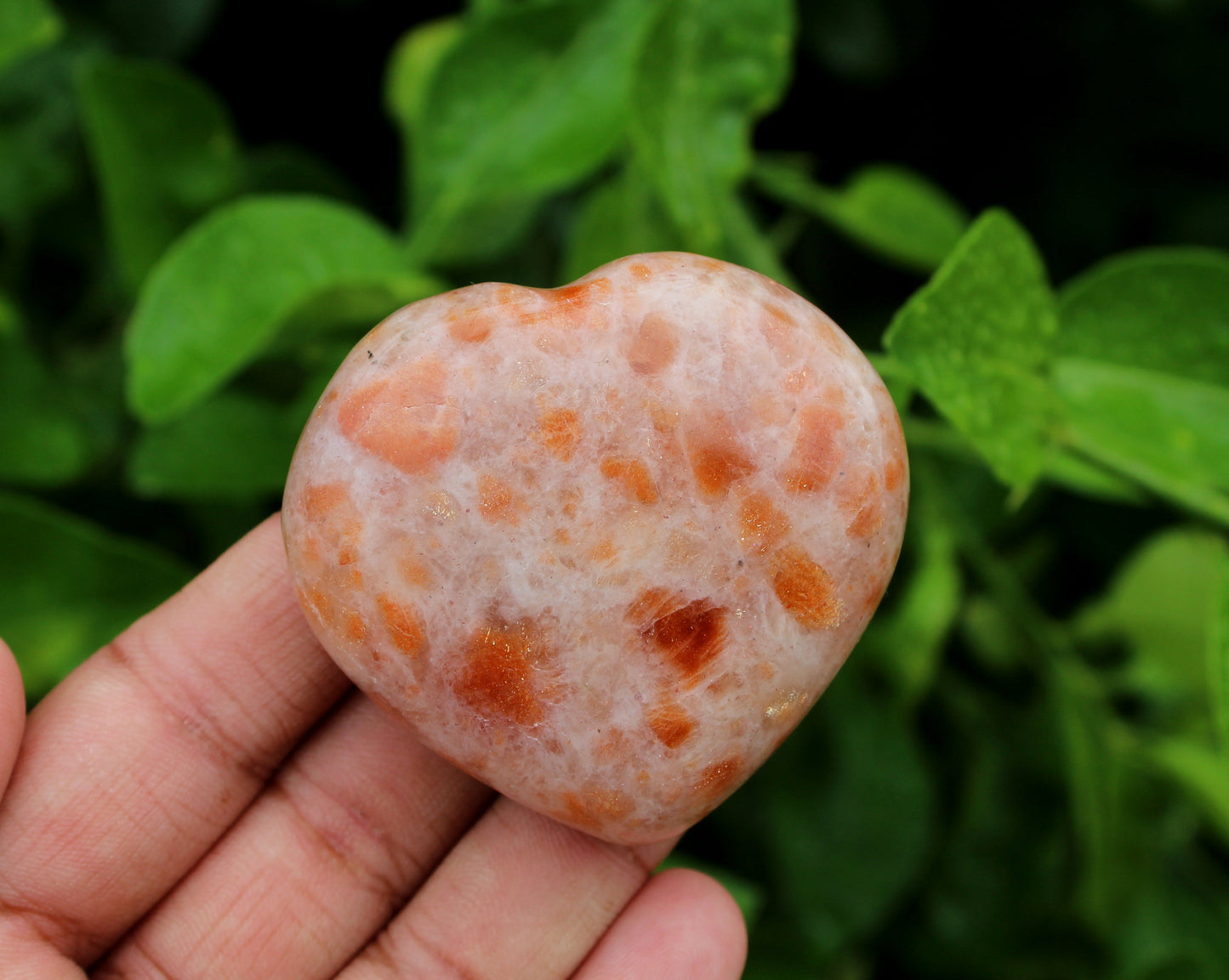 Natural 50 mm Sunstone Heart Palm Stone