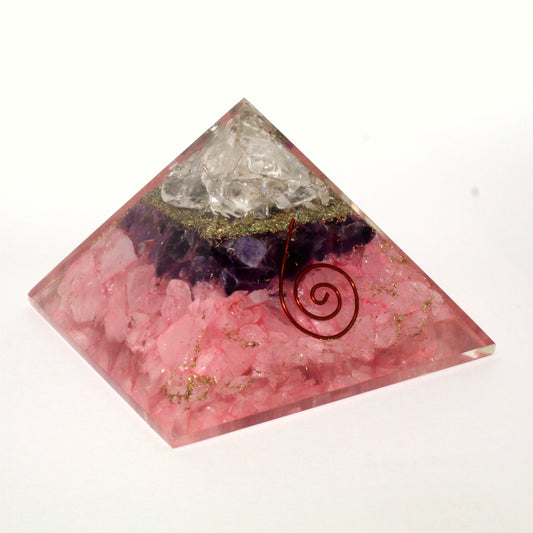 Large Rose Quartz, Amethyst and Clear Quartz Orgone Pyramid