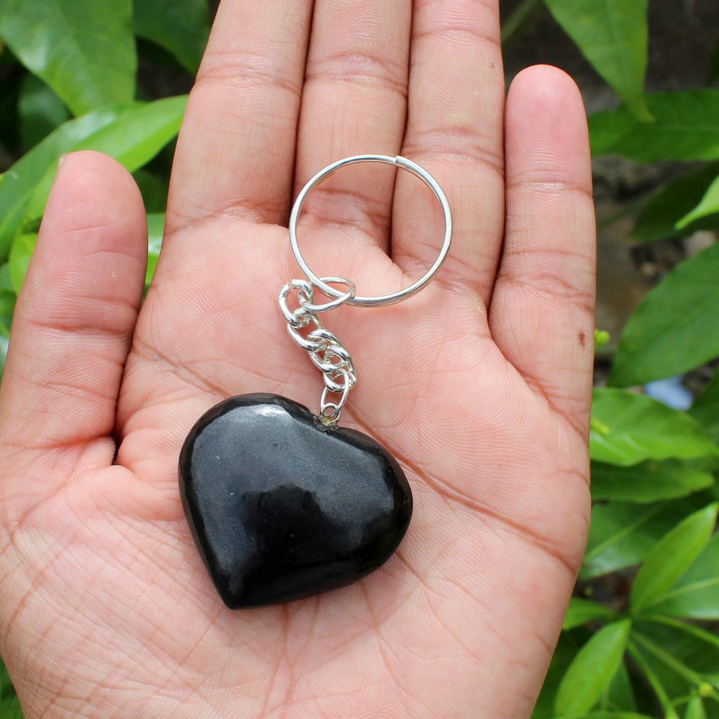 Natural Black Tourmaline Heart Keyring