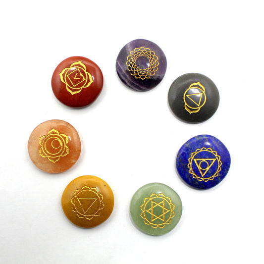 Natural 7 Chakra Round Palm Stone