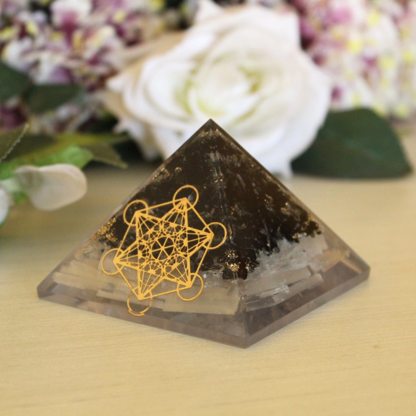 Natural Black Tourmaline and Selenite Pyramid For Protection