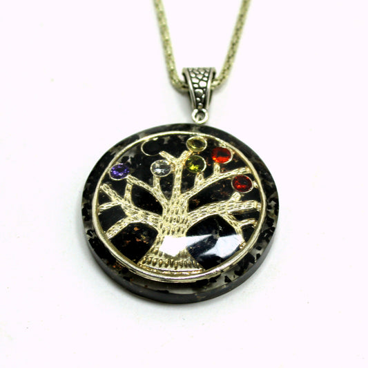 Black Tourmaline Orgonite Chakra Tree of Life Pendant