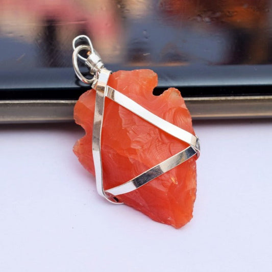 Natural Carnelian Arrowhead Pendant